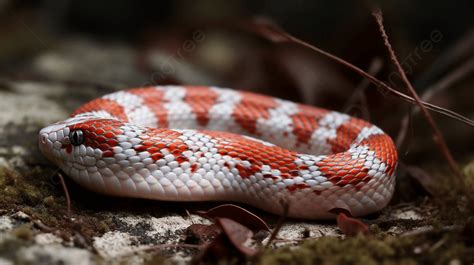 An Orange And White Snake On The Moss Background, Red And White Snake ...