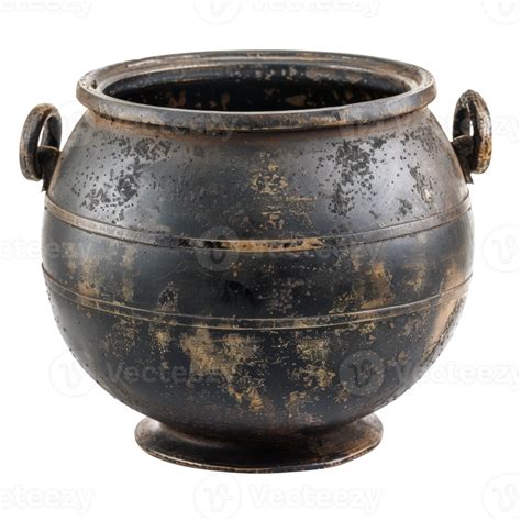 Antique Black Metal Pot With Worn Gold Accents 50474419 Png