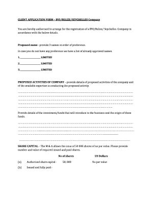 Fillable Online CLIENT APPLICATION FORM BVI BELIZE SEYCHELLES Fax