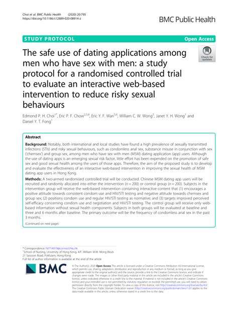 Pdf The Safe Use Of Dating Applications Among Men Who Have Sex With