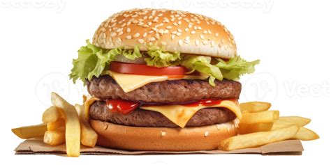 Delicious Burger With French Fries On A Transparent Background