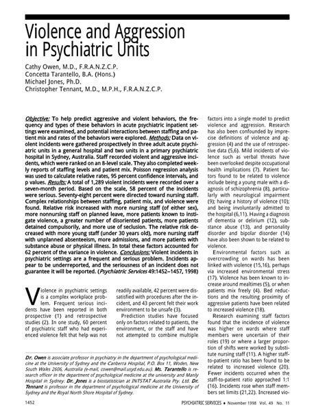 Pdf Violence And Aggression In Psychiatric Units