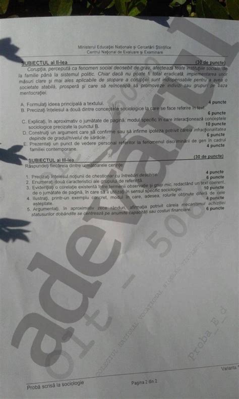 Bacalaureat Subiecte I Barem Edu Ro Sociologie Libertatea