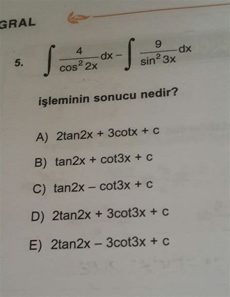 integral sorusu çözümlü olarak yapın lütfen Eodev