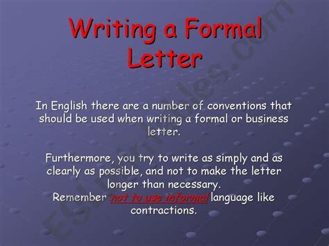 Esl English Powerpoints Writing A Formal Letter