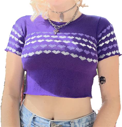 2021 Corazón Impreso Y2k Punto Crop Tops Camisetas Mujeres Vintage