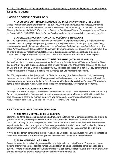 51 La Guerra De La Independencia Antecedentes Y Causas Bandos En Conflicto Y Fases De La