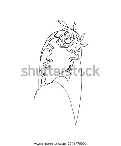 Girl Face Line Art Illustration Flower Stock Vector Royalty Free