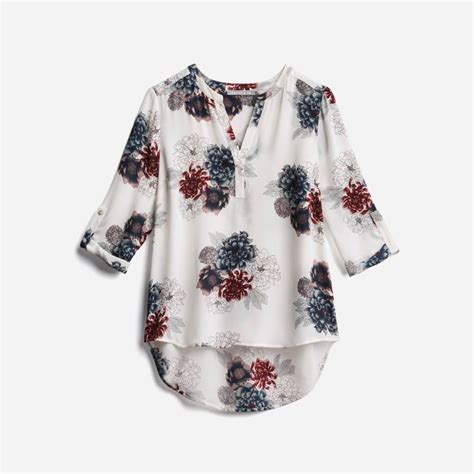 Daniel Rainn Koda Split Neck Blouse Xxl White Floral In Stitch