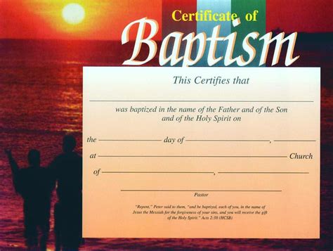 Certificate Baptism Wromans 63 4 4 Color Sunset 8 12 X 11 Pack