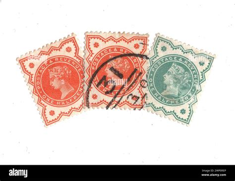 A Montage Of Vintage Queen Victoria Halfpenny Postage Stamps From Great