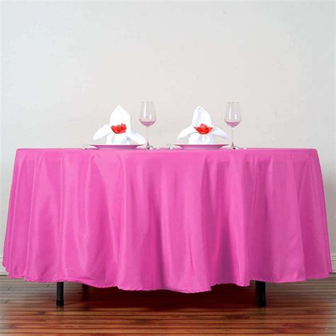 108 Fuchsia Seamless Polyester Round Tablecloth Efavormart