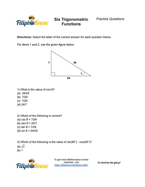 Six Trigonometric Functions Practice Questions Six Trigonometric