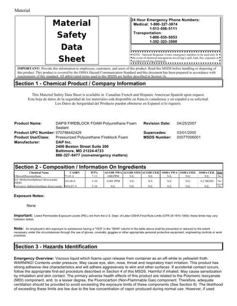 Material Safety Data Sheet Dap