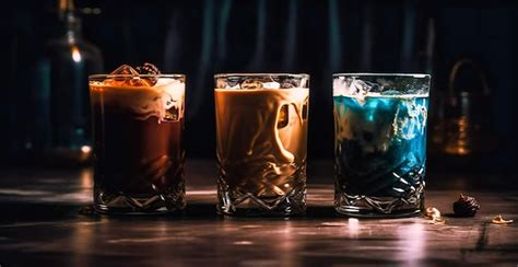 Tres Bebidas De Diferentes Colores Sentadas En La Mesa Foto Premium