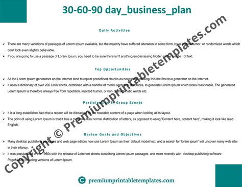 90 Day Business Plan Template Fetigallery