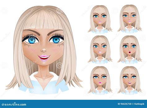 Blond Woman With Different Facial Expressions Stock Vector