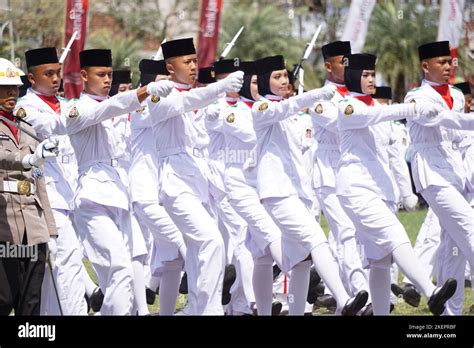 Indonesian Flag Raiser Paskibraka In Independence Day Ceremony Stock