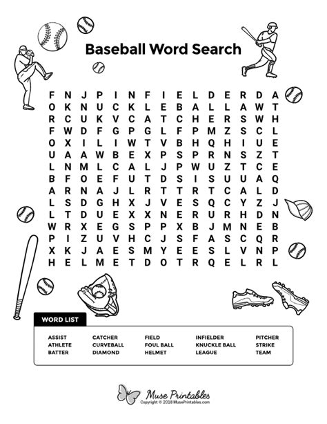 Printable Baseball Word Search