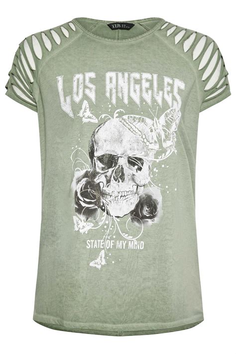 Yours Plus Size Green Skull Print T Shirt Yours Clothing