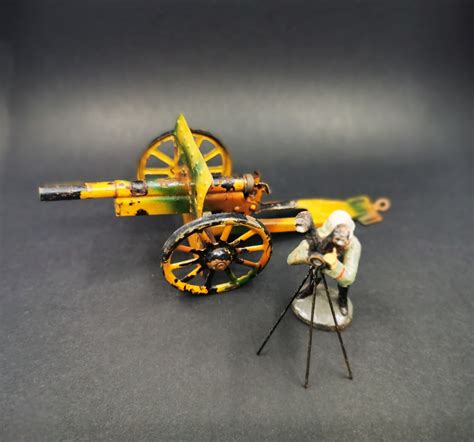 Antique German Toy Soldier And Tinplate Cannon Set Etsy