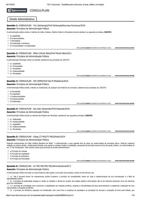 Provas ' Consulplan Pdf - Tec Questões Consulplan - 001 a 200 | PDF