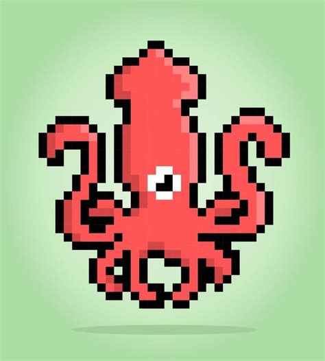 8 Bits Of Squid Animal Pixel For Game Assets And Cross Stitch Patterns