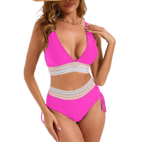 Pstuiky Bikini Sets For Women Women High Waisted V Neck Drawstring Adjustable Conservative