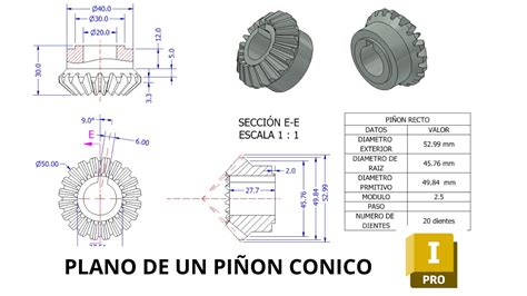 Cómo hacer el PLANO de un piñón CONICO en AUTODESK INVENTOR Para