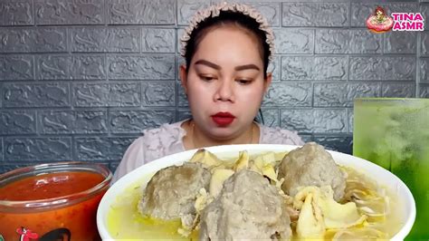 Bakso Urat Plus Tetelan Pake Mie Sambal Satu Mangkok Ice Melon Mukbang