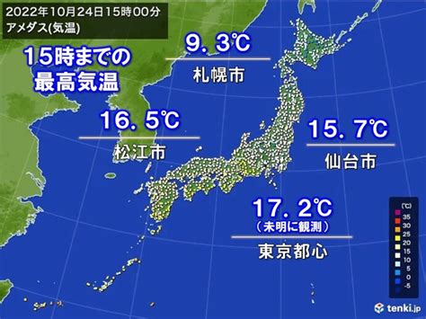 全国的に前日より気温ダウン 北海道は今季これまでで一番低く 関東は初冬の寒さ気象予報士 日直主任 2022年10月24日 日本気象協会