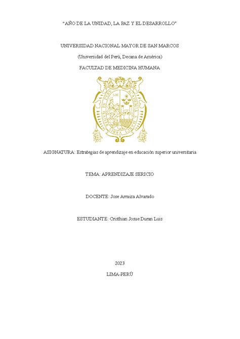 Tarea De Eaesu Aaa “aÑo De La Unidad La Paz Y El Desarrollo” Universidad Nacional Mayor De