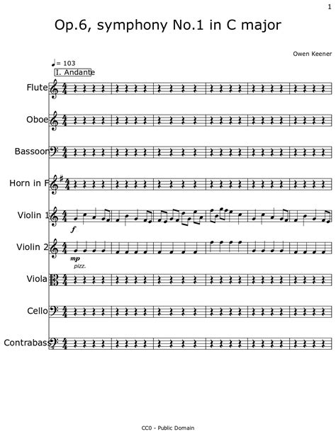 Op 6 Symphony No 1 In C Major Sheet Music For Flute Oboe Bassoon Horn In D Violin Viola