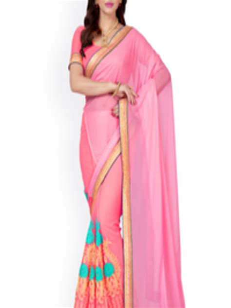 Buy Saree Swarg Pink Embroidered Poly Georgette Saree Sarees For