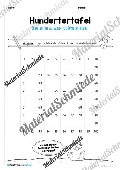 Mathe Hundertertafel Hunderterfeld Arbeitsbl Tter