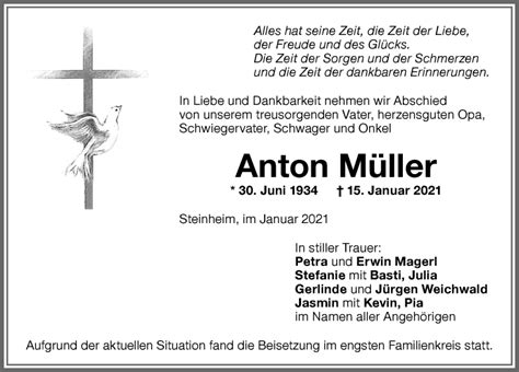 Traueranzeigen von Anton Müller Augsburger Allgemeine Zeitung