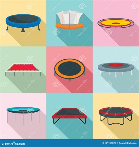 Trampoline Jumping Icons Acrobatics Signs Sports Jumping On A