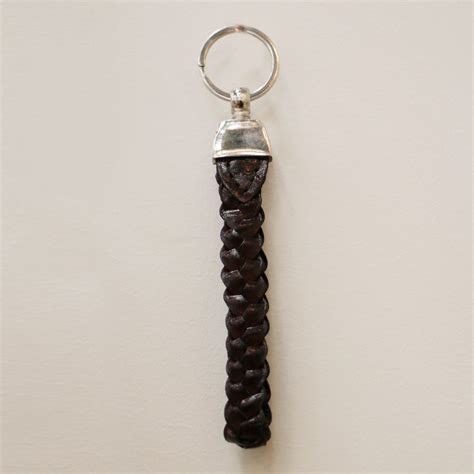 Braided Leather Key Ring In Dark Walnut Leopold Hall