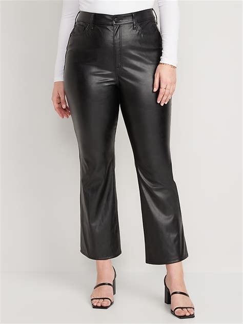 Higher High Waisted Faux Leather Cropped Flare Pants Old Navy