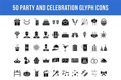 Premium Vector | 50 Party and Celebration Glyph Icons