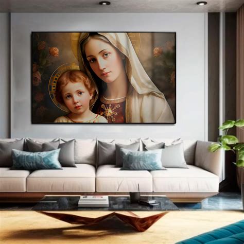 Quadro Decorativo Virgem Maria E O Menino Jesus Em Moldura Caixa