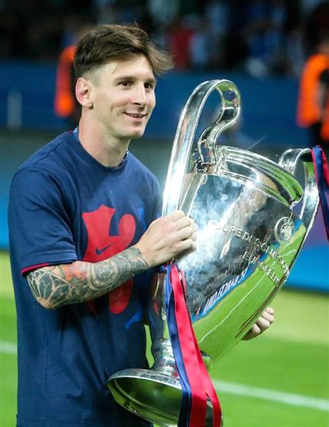 Lionel Messi with UEFA Champions League 2015 Trophy