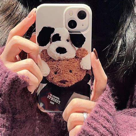 Coreano Bonito Urso C O Casal Telefone Estojo Para Iphone