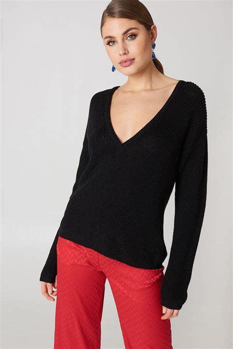 Deep V Neck Sweater Na Vneck Sweater Jumper Black Sweaters