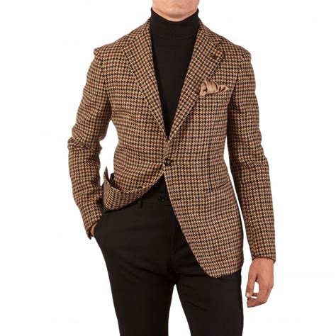 Tagliatore Beige Harris Tweed Houndstooth Blazer Feature Houndstooth Blazer Blazer Houndstooth