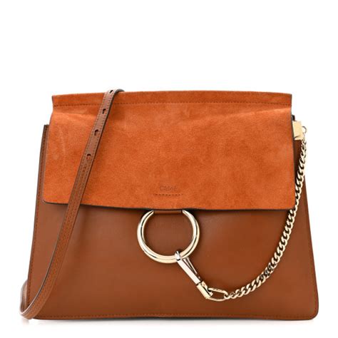 Chloe Suede Calfskin Medium Faye Shoulder Bag Tobacco 1350893