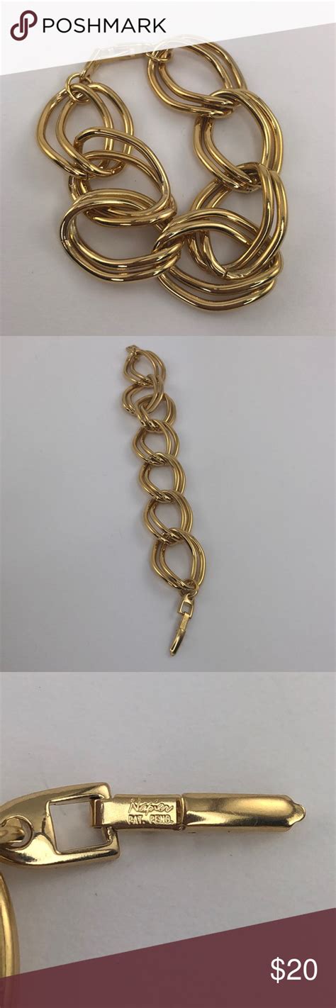 Vintage Napier Gold Tone Double Ring Link Bracelet Link Bracelets