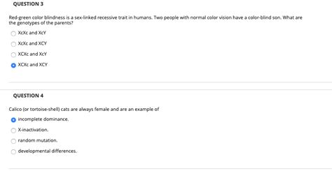 Solved QUESTION 3 Red Green Color Blindness Is A Sex Linked Chegg