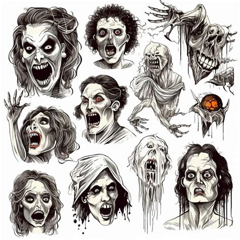 Premium AI Image A Bunch Of Different Zombie Faces Drawn In Black And