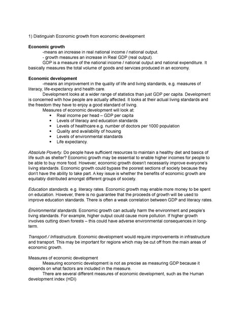 Economic growth - growth measures an increase in Real GDP (real output